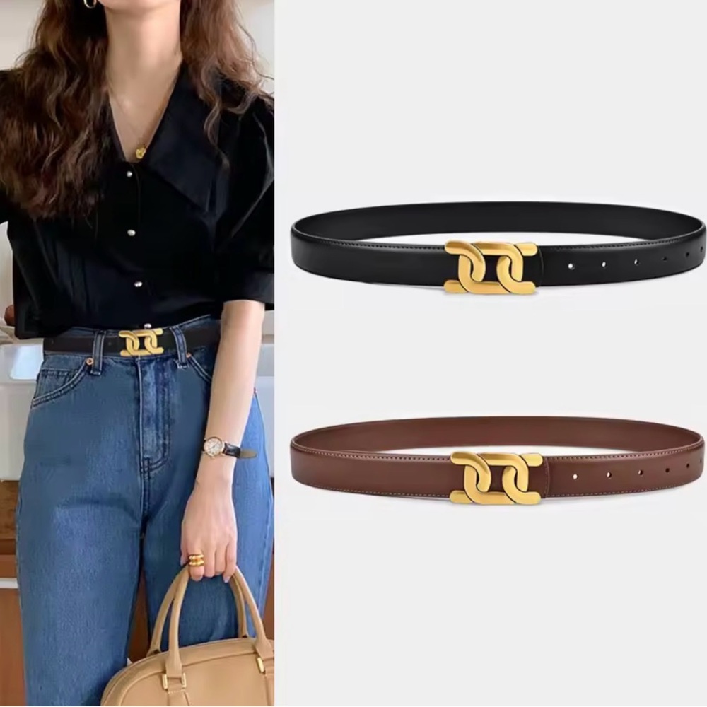 Classic Interlocking Buckle Women's Faux Leather Belt - Black